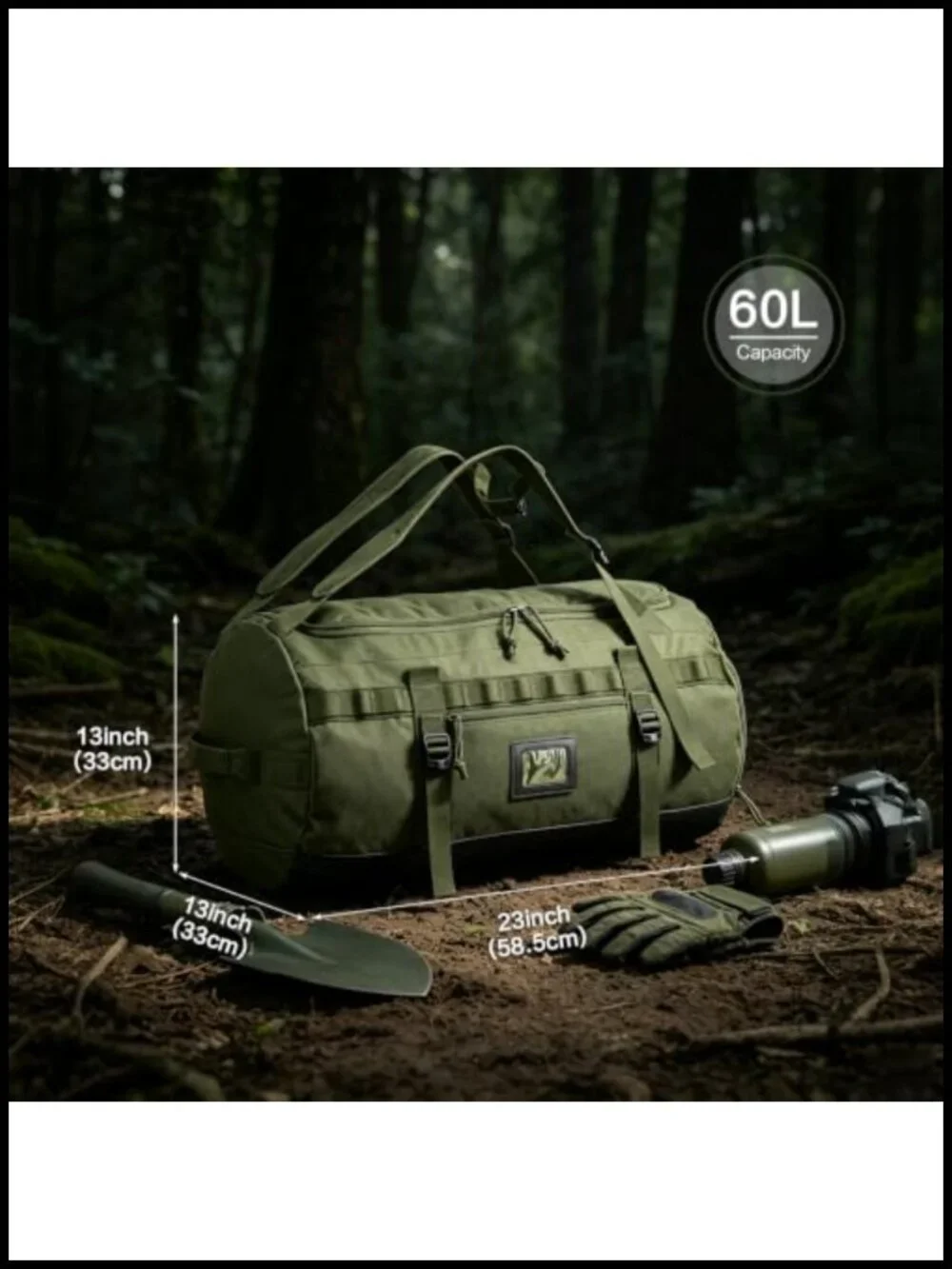 60L Tactical Duffle Bag Backpack for Travel Gym Sports with Shoe Compartment